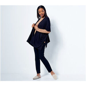SUSAN GRAVER WEEKEND NEW $69 Jersey Knit Relaxed Cardigan in Black PXXS